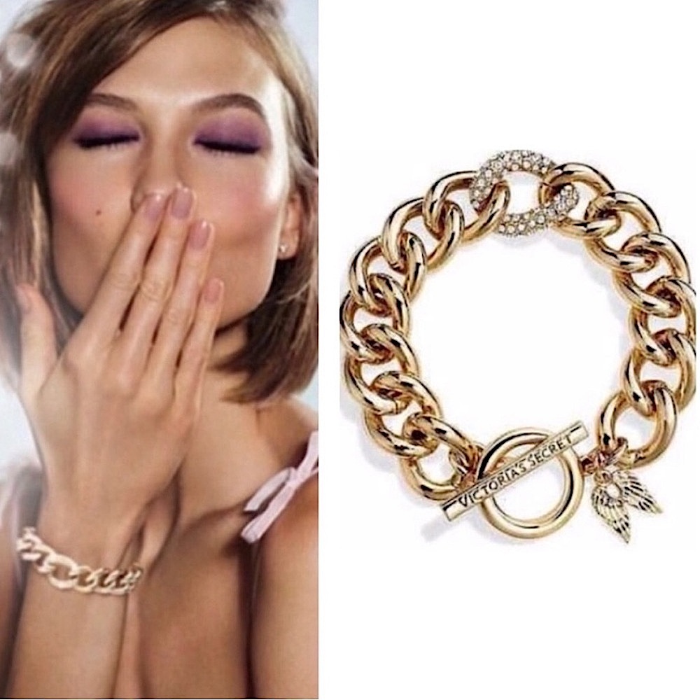Victoria's Secret Angel Wings Gold Rhinestone Charm Toggle Link Bracelet